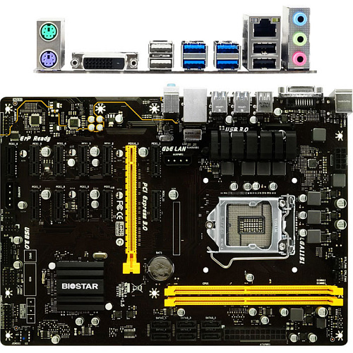Материнская плата BIOSTAR TB250-BTC Pro B250 Socket-1151 2xDDR4, 6xSATA3, 1xPCI-E16x, 11xPCI-E1x, 2xUSB3.0, DVI, Glan, ATX