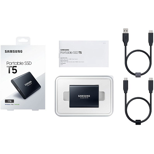 Внешний SSD-накопитель 1Tb Samsung T5 MU-PA1T0B/WW (SSD) USB 3.1 Type C Черный УЦЕНКА