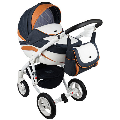 Коляска 2 в 1 Adamex Barletta New (джинс+белый+оранжевый B-7)