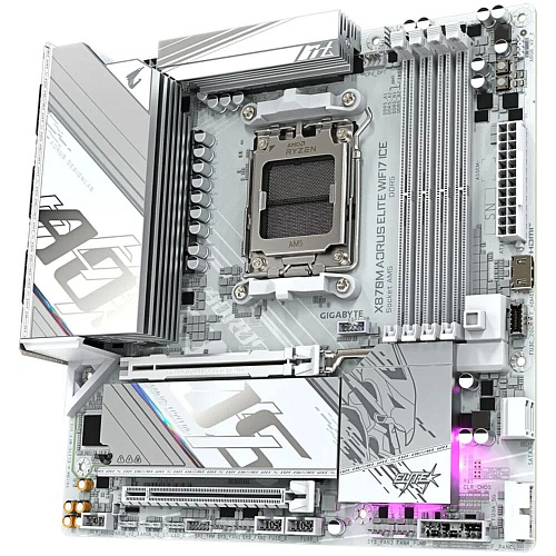 Материнская плата Gigabyte X870M AORUS Elite WiFi7 Ice Socket-AM5 AMD X870 4xDDR5, 2xSATA3, RAID, 2xM.2, 2xPCI-E16x, 5xUSB3.2, 2xUSB3.2 Type C, HDMI, 2.5Glan, mATX Ret