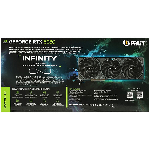 Видеокарта Palit GeForce RTX 5080 16384Mb, Infinity 3 OC 16 Gb (NE75080U19T2-GB2035S) 1xHDMI, 3xDP, Ret