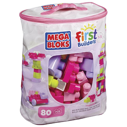 Мешок c конструктором Mattel Mega Bloks "Мой первый конструктор" 80 деталей CYP72 (розовый)