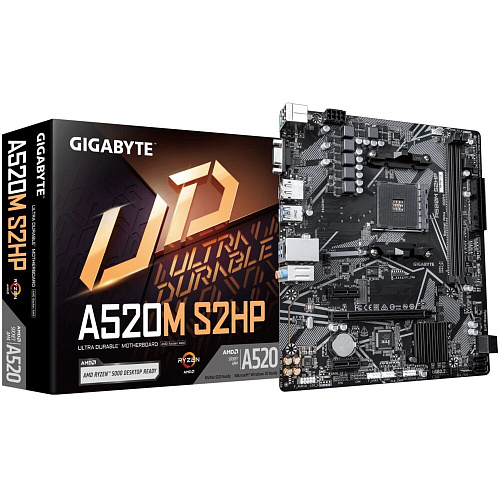 Материнская плата Gigabyte A520M S2HP Socket-AM4 AMD A520 2xDDR4, 4xSATA3, RAID, 1xM.2, 1xPCI-E 16x, 4xUSB 3.2, D-Sub, DP, HDMI, GLAN mATX Ret