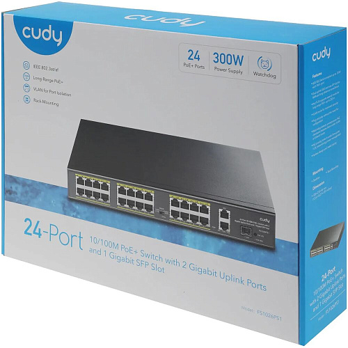 Коммутатор Cudy FS1026PS1 неуправляемый 24 порта 100бит/с PoE 2x1Гбит/с 1хSFP