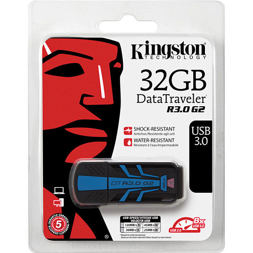 USB Flash накопитель 32GB Kingston Data Traveler R30 Gen.2 (DTR30G2/32GB) Black/Blue USB3.0